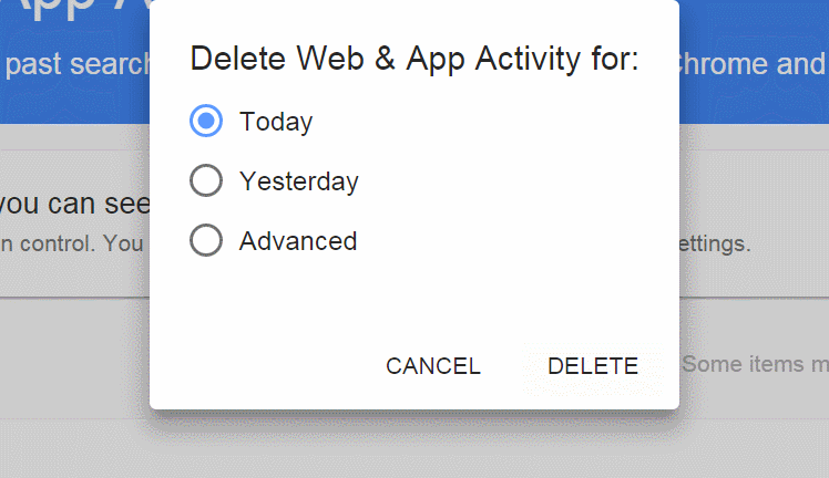 Delete searches & browsing activity