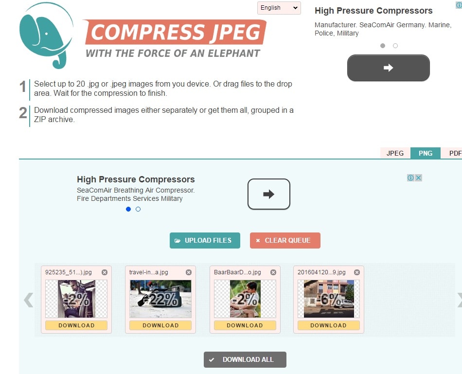 Compress jpeg and png