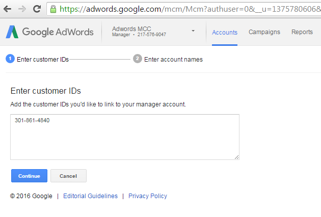 Linking Old Adwords Account